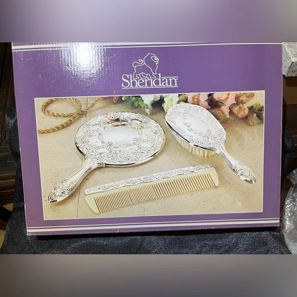 silver plated three piece dresser set Vintage Silver plated 3 Piece Heavy Dresser Set